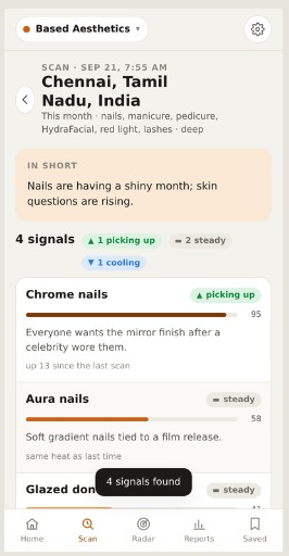 Signal Engine radar — chrome nails picking up in Chennai
