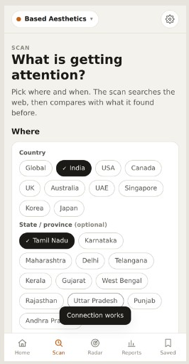 Signal Engine scan — pick country, region, and what to search